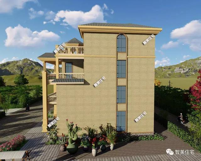 帶露臺涼亭的四層農(nóng)村自建房戶型方案圖，小亭子很漂亮