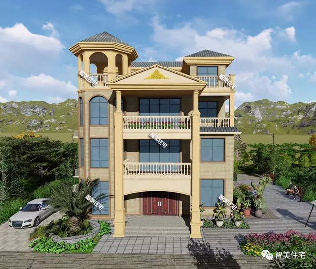 帶露臺涼亭的四層農(nóng)村自建房戶型方案圖，小亭子很漂亮