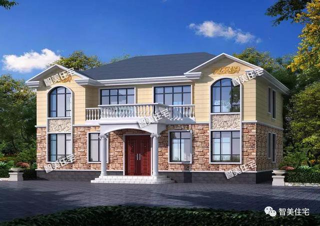 共用堂屋設(shè)計的雙拼別墅戶型方案圖，二層、三層各一套