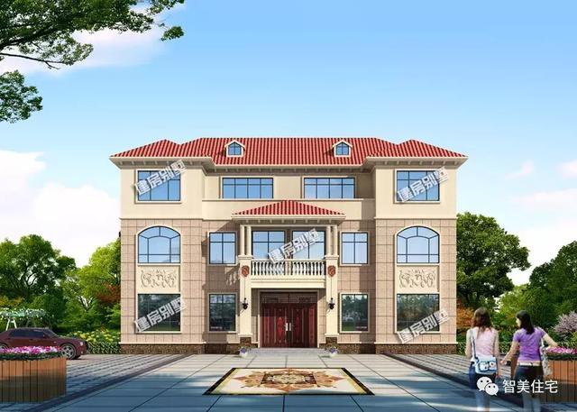 共用堂屋設(shè)計的雙拼別墅戶型方案圖，二層、三層各一套