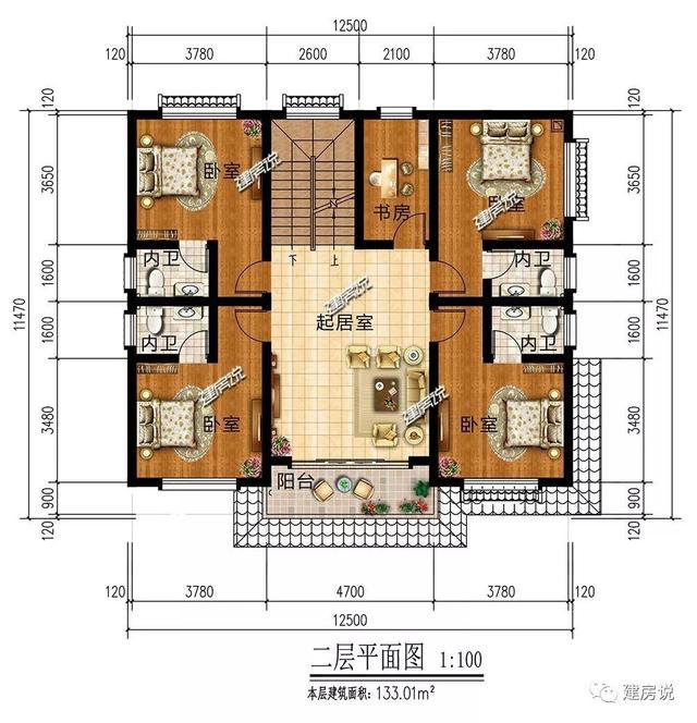 120多平方兩層半仿古住宅方案戶型圖，成功人士喜歡的風格