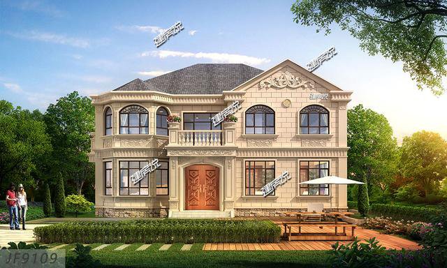 浙江蓋的2層歐式別墅外觀及戶型圖展示，村民都點贊