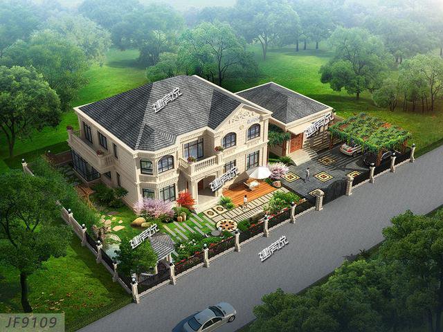 浙江蓋的2層歐式別墅外觀及戶型圖展示，村民都點贊