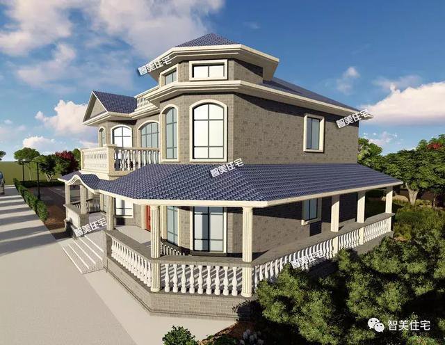 16.9×13.8米農(nóng)村二層半住宅戶型方案圖，純歐式風(fēng)格