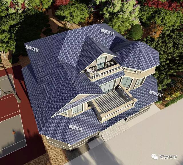 16.9×13.8米農(nóng)村二層半住宅戶型方案圖，純歐式風(fēng)格