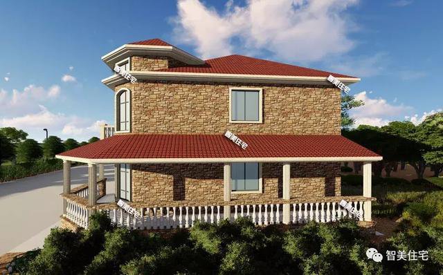 16.9×13.8米農(nóng)村二層半住宅戶型方案圖，純歐式風(fēng)格