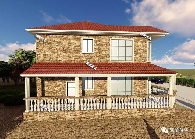 16.9×13.8米農(nóng)村二層半住宅戶型方案圖，純歐式風(fēng)格