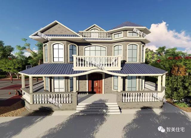 16.9×13.8米農(nóng)村二層半住宅戶型方案圖，純歐式風(fēng)格