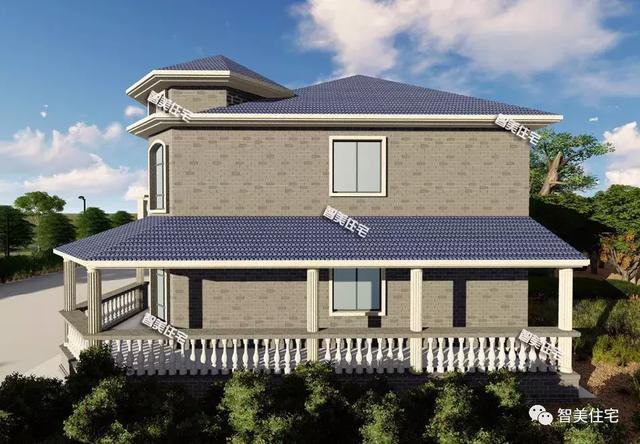 16.9×13.8米農(nóng)村二層半住宅戶型方案圖，純歐式風(fēng)格