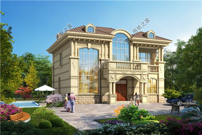 130平方米歐式實(shí)用農(nóng)村二層別墅CAD圖紙帶外觀圖12X13米