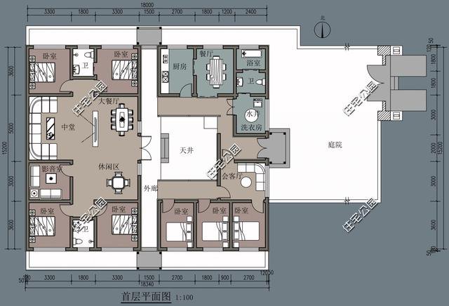 中式帶小院民宿平面戶型圖，這種設計誰不喜歡？
