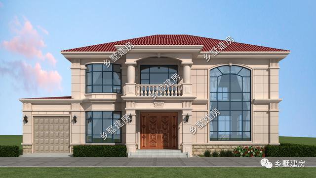 14×13米的二層小洋樓戶型方案圖，復(fù)式中空客廳