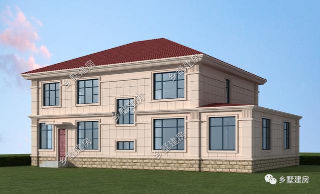 14×13米的二層小洋樓戶型方案圖，復(fù)式中空客廳