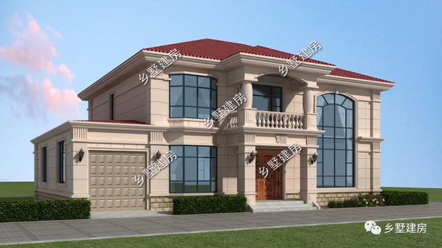 14×13米的二層小洋樓戶型方案圖，復(fù)式中空客廳