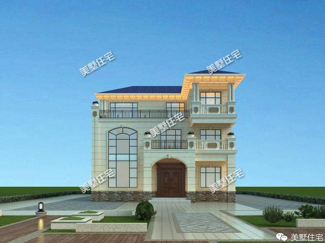 13.2×12.1米三層簡歐別墅方案平面圖，戶型端正