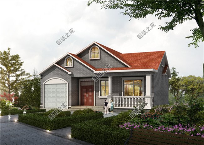 鄉(xiāng)村一層帶閣樓自建別墅設計圖，帶車庫