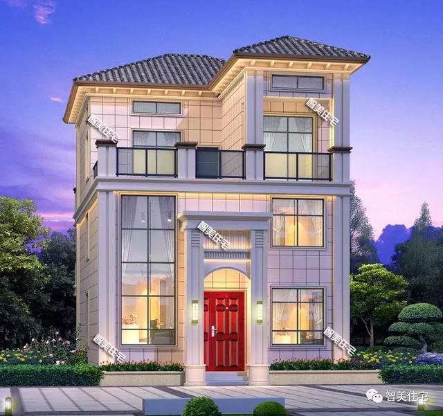 2棟開(kāi)間9米的農(nóng)村自建房子戶型圖，一個(gè)坡屋頂，一個(gè)平屋頂