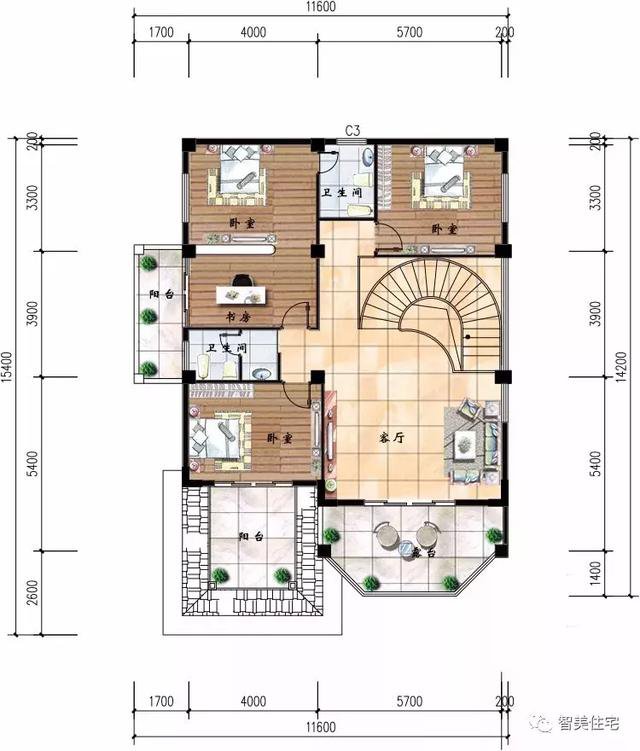 面寬13米左右的農(nóng)村自建房方案戶型圖，歐式風(fēng)格外觀