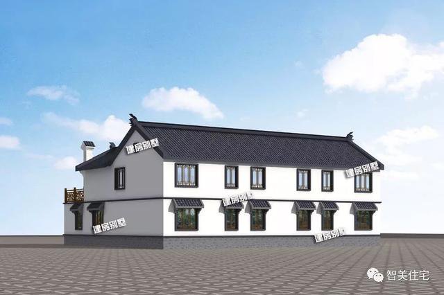 農(nóng)村兩層自建住宅四合院戶型圖，白墻灰瓦