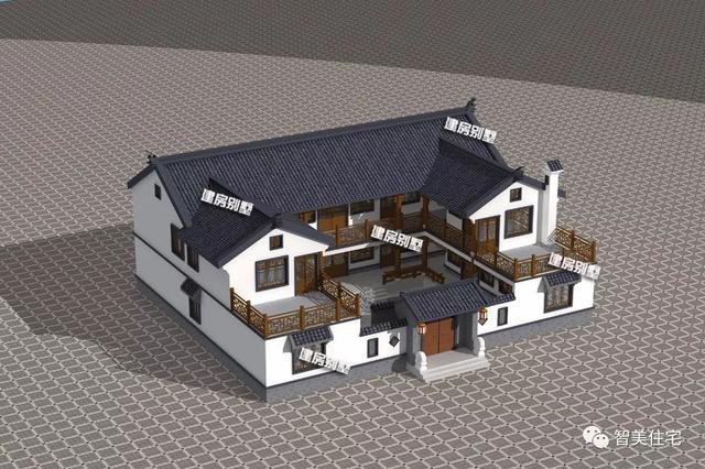 農(nóng)村兩層自建住宅四合院戶型圖，白墻灰瓦