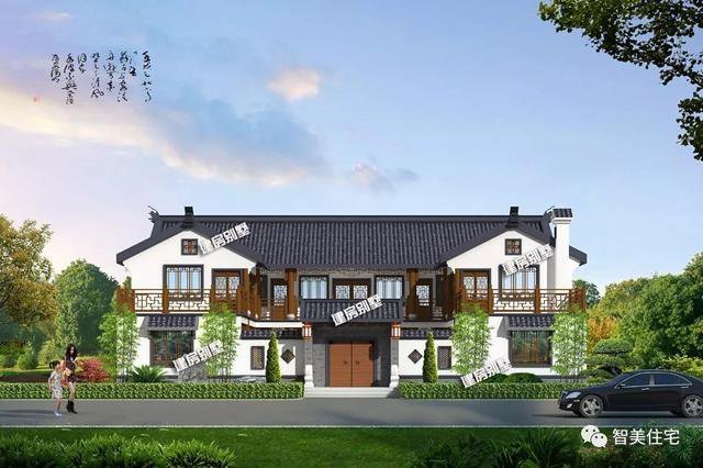 農(nóng)村兩層自建住宅四合院戶型圖，白墻灰瓦