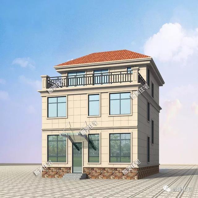 一棟小面寬的三層簡(jiǎn)約住房戶(hù)型圖，面寬僅8.5米