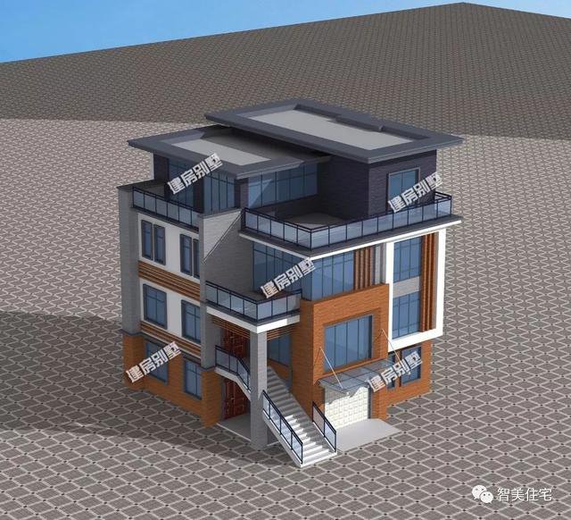 2棟外觀時(shí)尚的現(xiàn)代風(fēng)別墅戶型圖，平屋頂設(shè)計(jì)，一棟2層，一棟4層