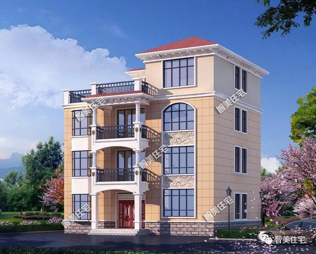 旋轉(zhuǎn)樓梯配中空客廳4層自建樓房設(shè)計(jì)圖，實(shí)用，大氣