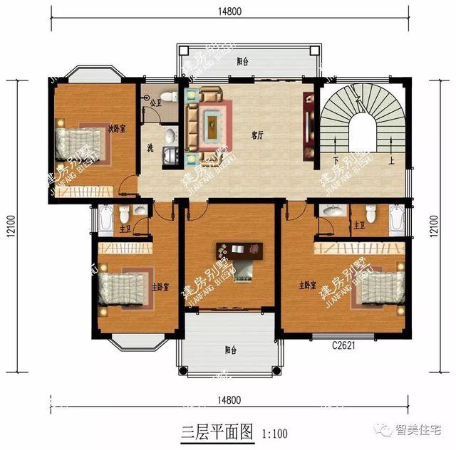 旋轉(zhuǎn)樓梯配中空客廳4層自建樓房設(shè)計(jì)圖，實(shí)用，大氣