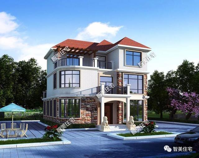 2棟城堡式豪宅別墅設(shè)計(jì)圖，客廳挑空復(fù)式設(shè)計(jì)