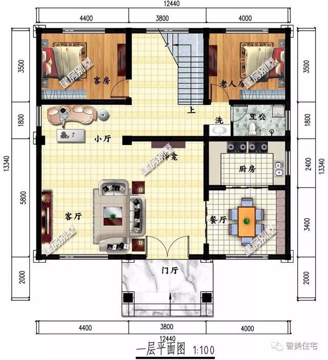 2棟客廳挑空的簡歐式三層自建樓設(shè)計(jì)圖，第二款是爆款