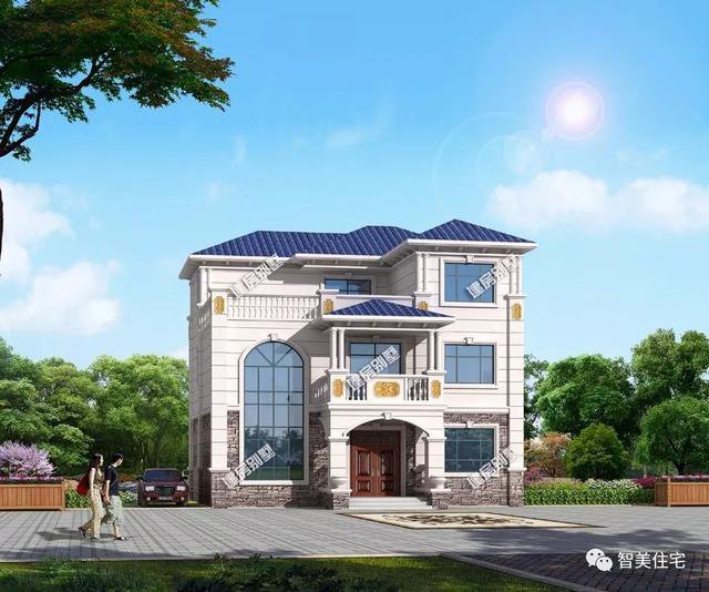 2棟客廳挑空的簡歐式三層自建樓設(shè)計(jì)圖，第二款是爆款