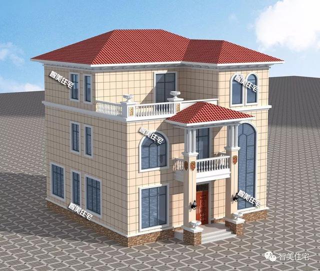 造價38萬配大落地窗簡歐三層樓房戶型方案圖，農(nóng)村自建超值