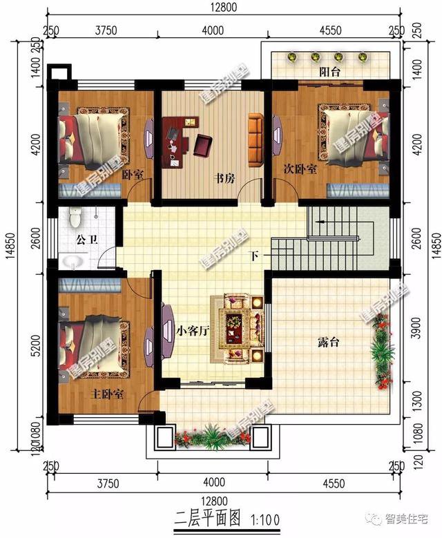 新中式風(fēng)格兩層別墅設(shè)計圖，帶車庫和大露臺，百看不厭