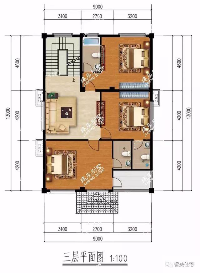 面寬8-9米的農(nóng)村四層自建樓房戶型方案圖，小宅基地首選