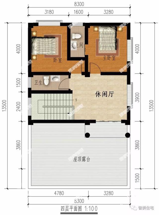 面寬8-9米的農(nóng)村四層自建樓房戶型方案圖，小宅基地首選