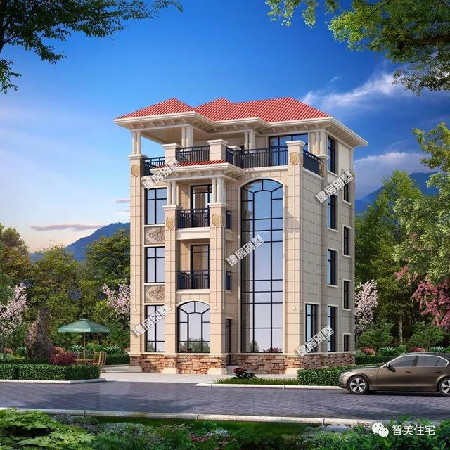 面寬8-9米的農(nóng)村四層自建樓房戶型方案圖，小宅基地首選