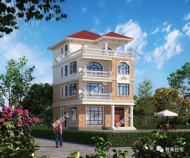 面寬8-9米的農(nóng)村四層自建樓房戶型方案圖，小宅基地首選