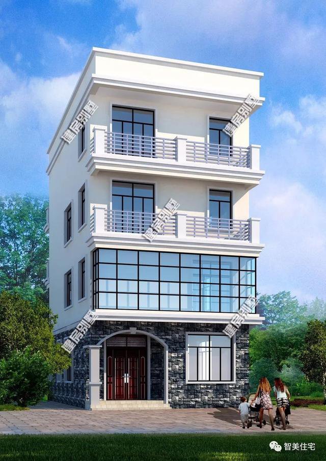 面寬8-9米的農(nóng)村四層自建樓房戶型方案圖，小宅基地首選