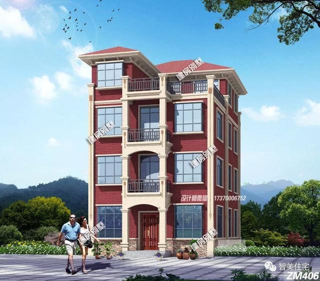 面寬8-9米的農(nóng)村四層自建樓房戶型方案圖，小宅基地首選