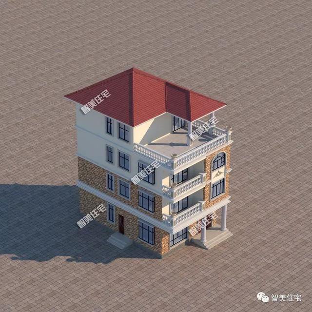 面寬8-9米的農(nóng)村四層自建樓房戶型方案圖，小宅基地首選