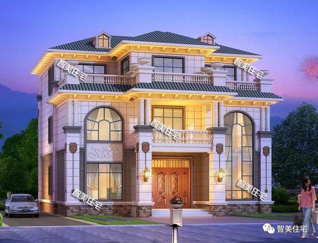 客廳挑空帶堂屋三層歐式自建房圖，湖南、湖北建的多