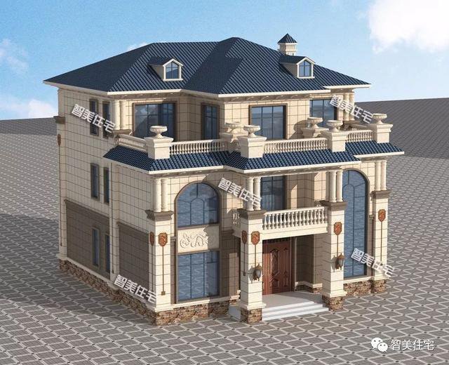 客廳挑空帶堂屋三層歐式自建房圖，湖南、湖北建的多