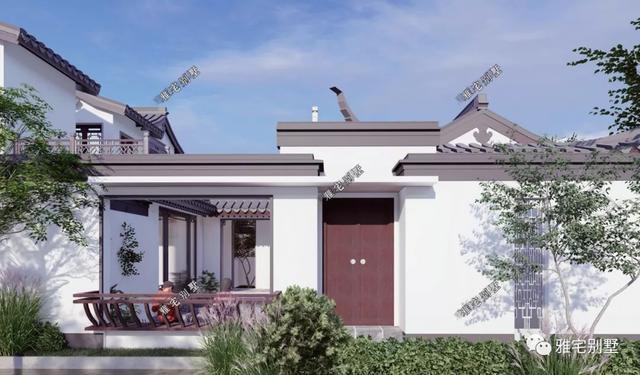 農(nóng)村中式合院別墅戶型方案圖，連廊入戶，院內(nèi)水景