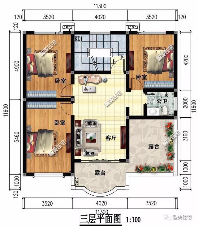 開間11-12米間的農村別墅設計圖，第二棟圖紙之家原創(chuàng)設計