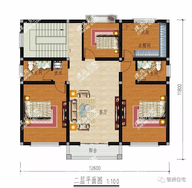 開間12米左右的兩層自建房戶型圖，簡單施工容易，主體造價低