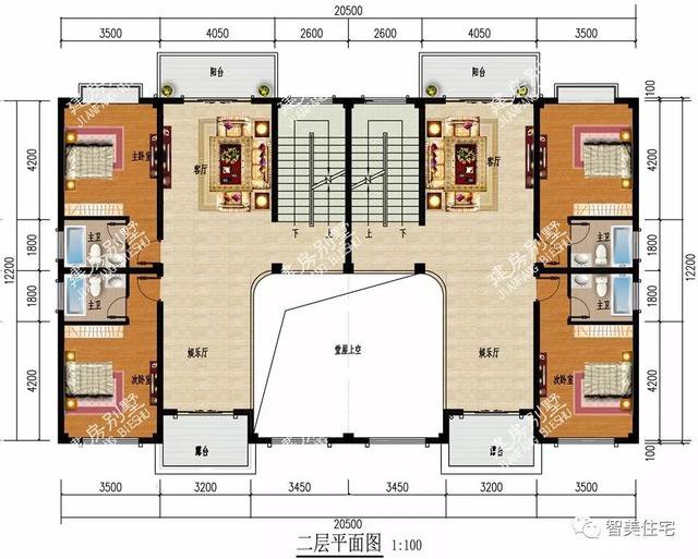 大廳共用的雙拼3層戶型別墅設(shè)計(jì)圖，兄弟倆一起住豪宅