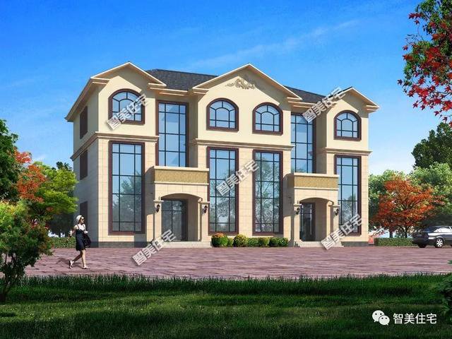 大廳共用的雙拼3層戶型別墅設(shè)計(jì)圖，兄弟倆一起住豪宅