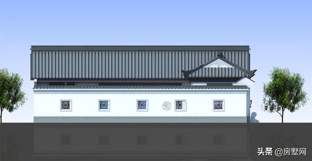 一層精品帶庭院中式別墅戶型圖及外觀圖，前后都有庭院