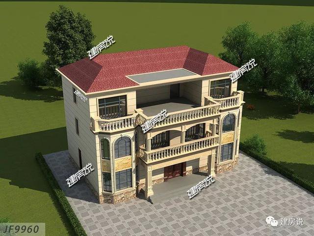 4層歐式雙拼別墅戶型方案圖，一層共同堂房